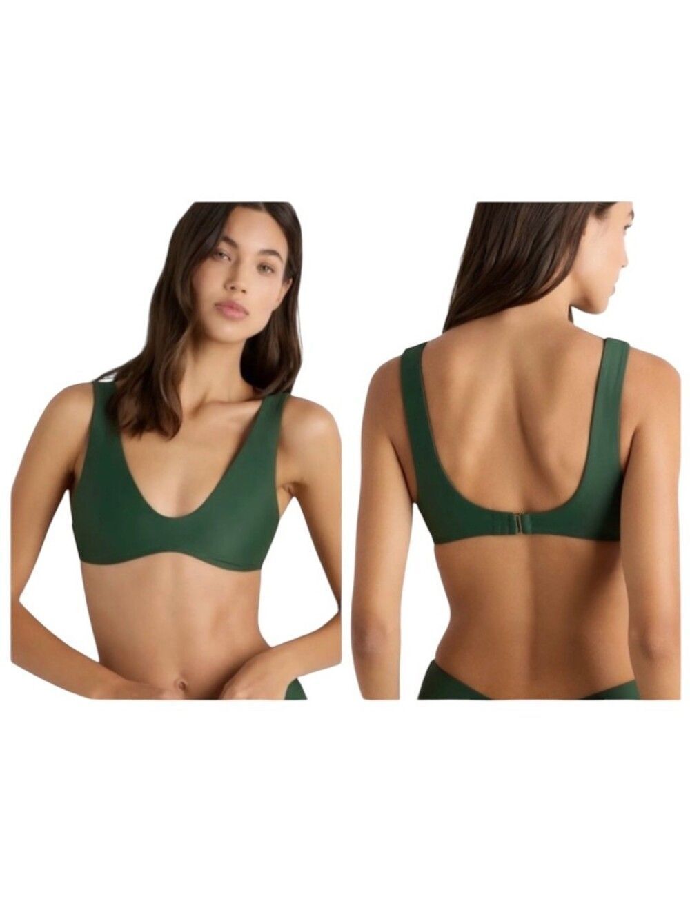 NWT Quince Italian V-Neck Bikini Top Palm Dark Green Size XL